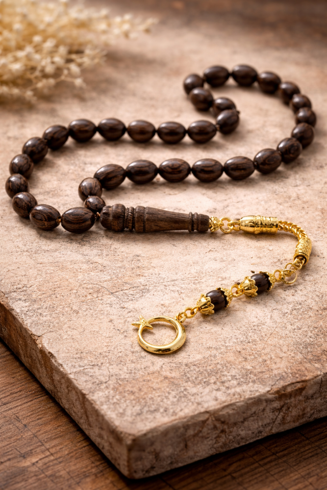 Kararmaz Metal Ayyıldız Püsküllü Arpa Kesim Venge Ağacı Tesbih - 2