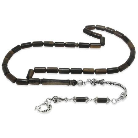 Kararmaz Metal Ayyıldız Püsküllü Kapsül Kesim Naturel Renk Bufalo Boynuzu Tesbih - Tesbihane