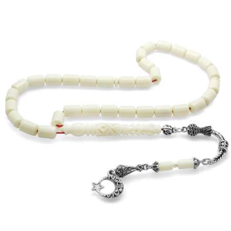 Kararmaz Metal Ayyıldız Püsküllü Kesme Kesim İmamesi İşçilikli Deve Kemiği Tesbih - Tesbihane