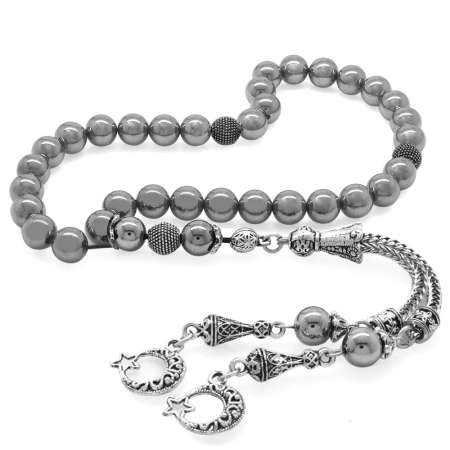 Kararmaz Metal Ayyıldız Püsküllü Küre Kesim Terahertz Doğaltaş Tesbih - Tesbihane