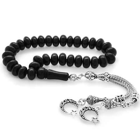 Kararmaz Metal Ayyıldız Püsküllü Tekerlek Kesim Rus Oltu Tesbih - Tesbihane