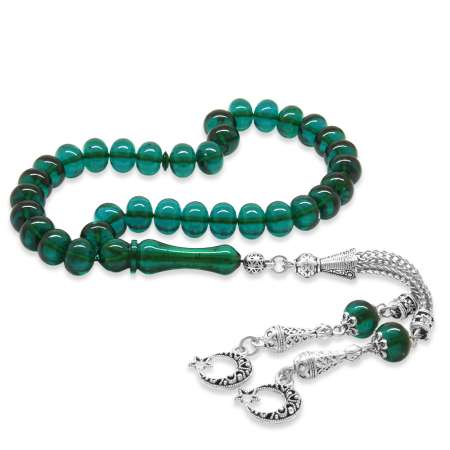 Kararmaz Metal Ayyıldız Püsküllü Tekerlek Kesim Turkuaz Ateş Kehribar Tesbih - Tesbihane