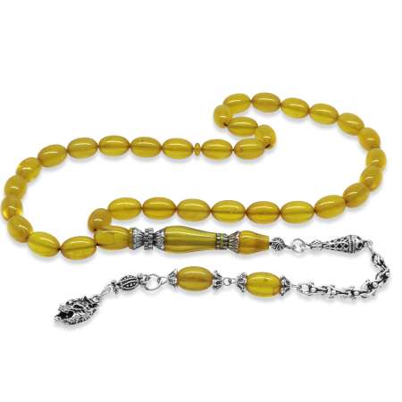 Kararmaz Metal Bozkurt Püsküllü Alpaka Nakkaş İmameli Özel Kesim Sarı Ateş Kehribar Tesbih - Tesbihane