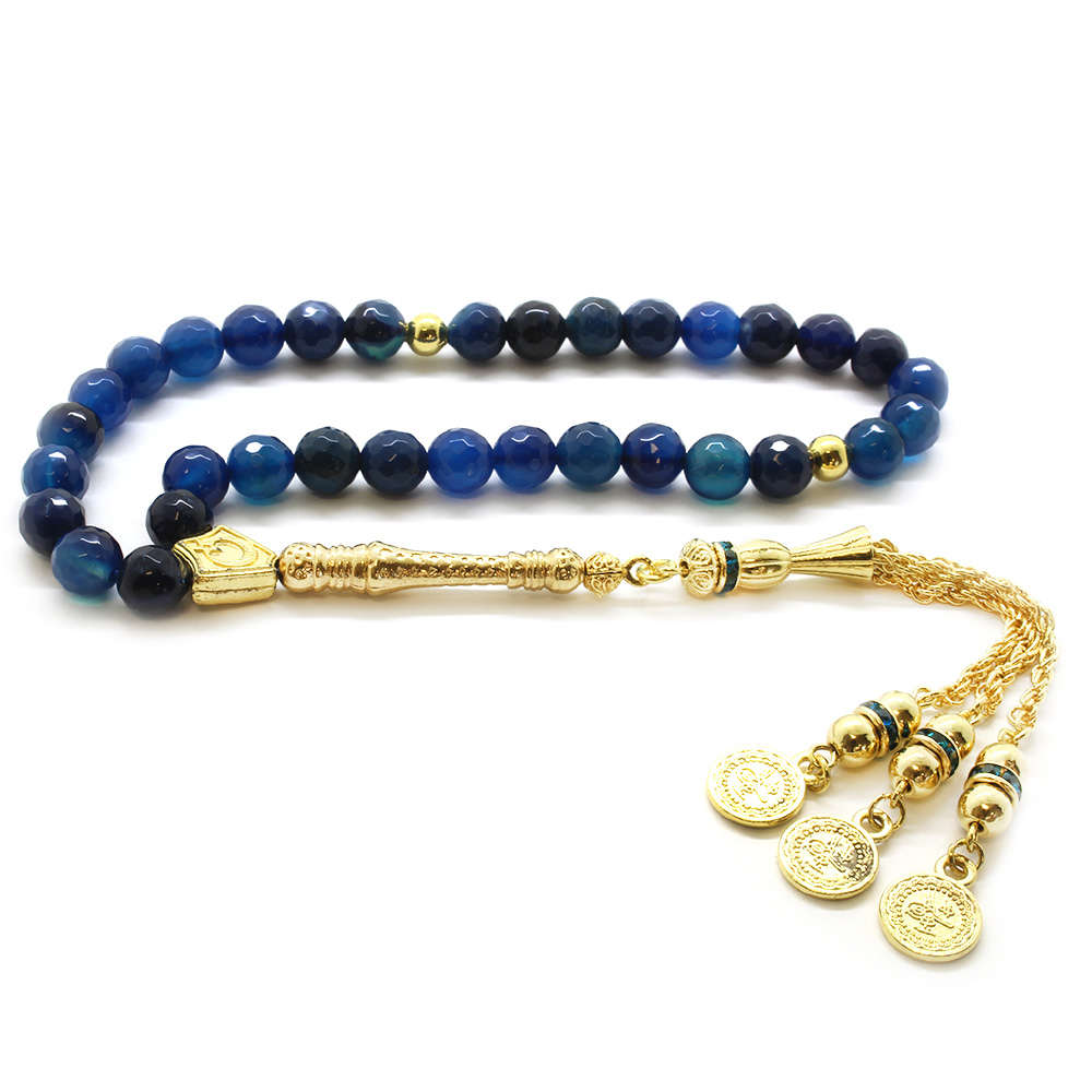 Kararmaz Metal Gold Püsküllü Küre Kesim Jade Doğaltaş Tesbih - 1