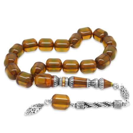 Kararmaz Metal Halat Püsküllü Alpaka Nakkaş İmameli Kapsül Kesim Bal Rengi Sıkma Kehribar Efe Tesbih - Tesbihane