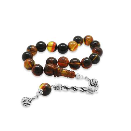 Kararmaz Metal Halat Püsküllü Küre Kesim Bala Siyah Renk Ateş Kehribar Efe Tesbih - Tesbihane