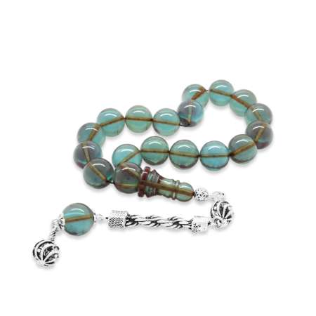 Kararmaz Metal Halat Püsküllü Küre Kesim Su Mavi Ateş Kehribar Efe Tesbih - Tesbihane