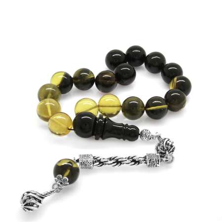 Kararmaz Metal Halat Püsküllü Küre Kesim Süzme Beyaz Siyah Ateş Kehribar Efe Tesbih - Tesbihane