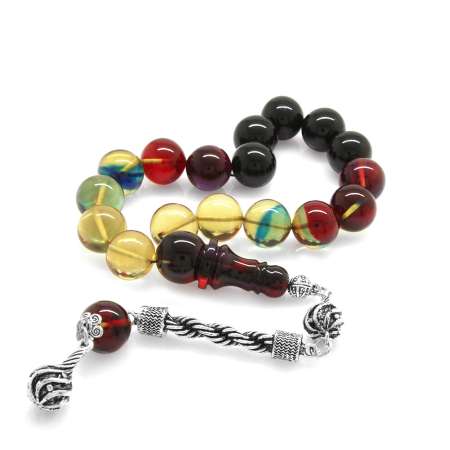 Kararmaz Metal Halat Püsküllü Küre Kesim Süzme Bonibon Ateş Kehribar Efe Tesbih - Tesbihane