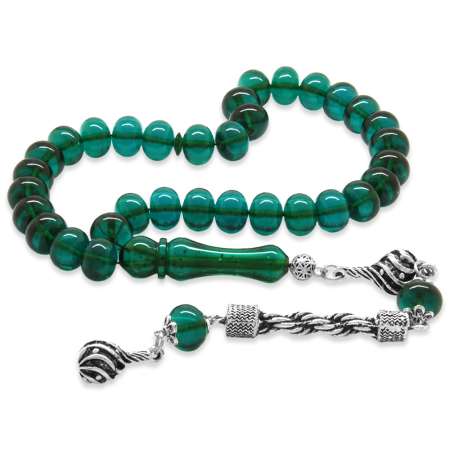 Kararmaz Metal Halat Püsküllü Tekerlek Kesim Turkuaz Ateş Kehribar Tesbih - Tesbihane