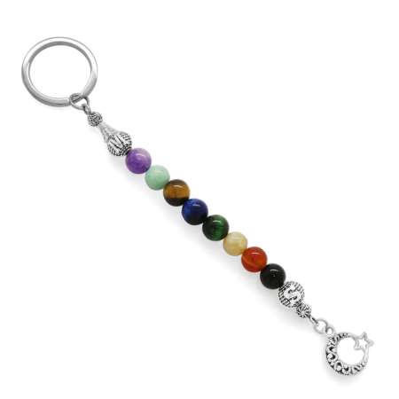 Kararmaz Metal İsme Özel Harf Yazılı Çakra Doğaltaş ve Çelik Bileşim Anahtarlık - Tesbihane