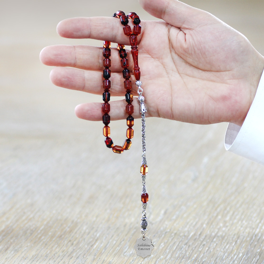 Kararmaz Metal Püsküllü Elmas Kesim İsim Yazılı Nazar Ayeti Plakalı Bala Sarı Ateş Kehribar Tesbih - 2