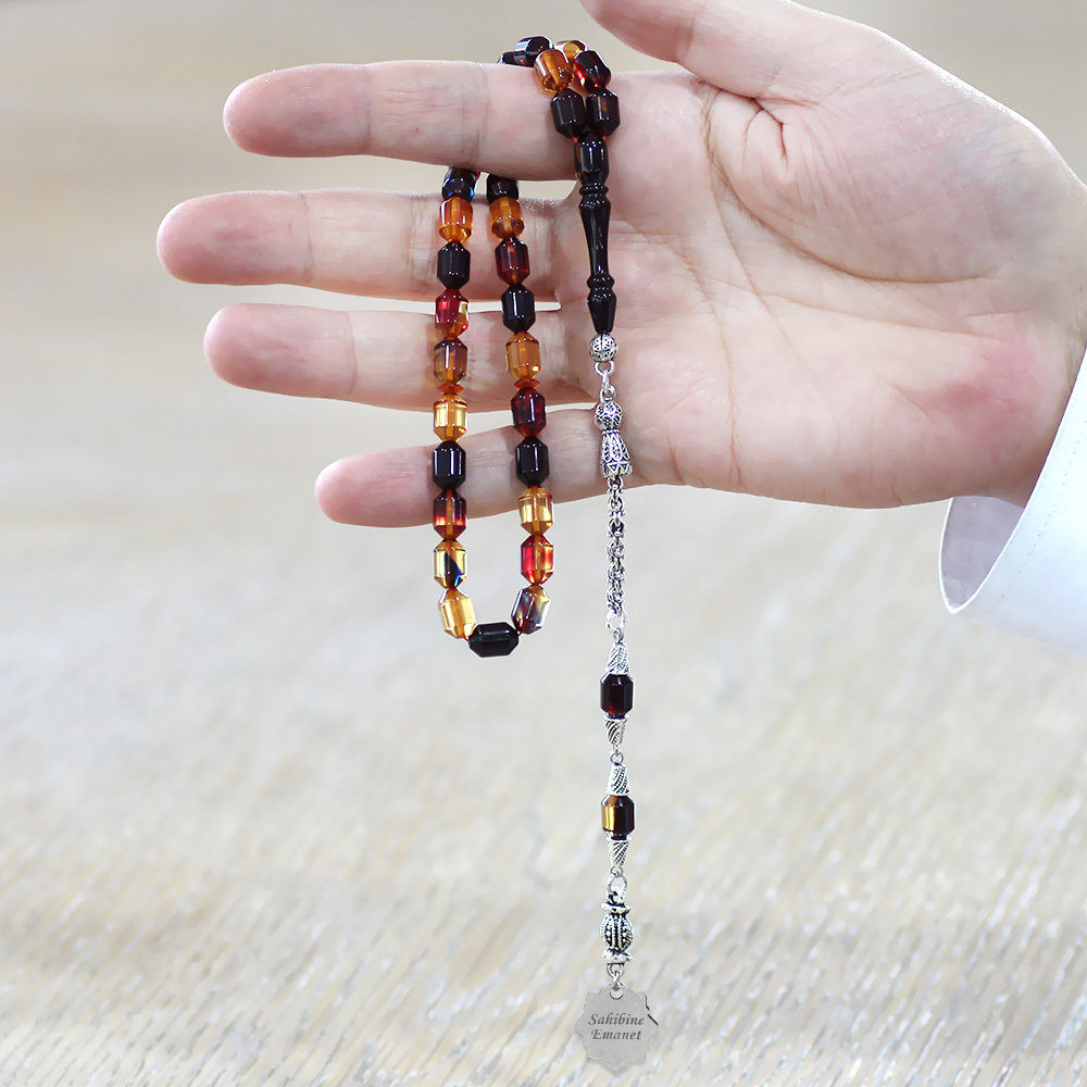 Kararmaz Metal Püsküllü Elmas Kesim İsim Yazılı Nazar Ayeti Plakalı Bonibon Ateş Kehribar Tesbih - 2