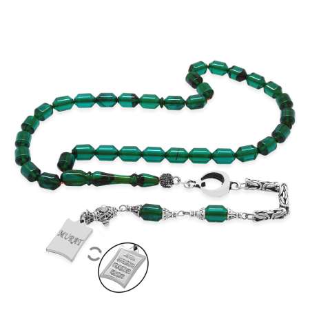 Kararmaz Metal Püskül Uçlu Kapsül İsme Özel Nazar Ayeti Plakalı Turkuaz Siyah Ateş Kehribar Tesbih - Tesbihane