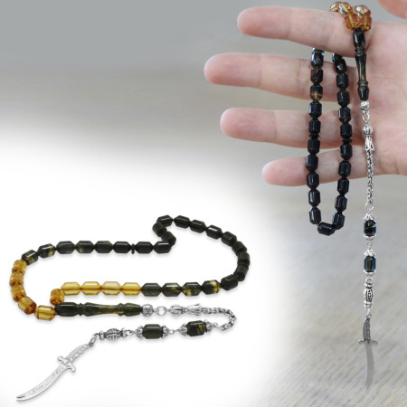 Kararmaz Metal Püskül Elmas Kesim İsim Yazılı Zülfikar Plaka Süzme Siyah Beyaz Ateş Kehribar Tesbih - Tesbihane