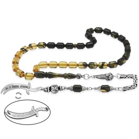 Kararmaz Metal Püskül Uçlu Kapsül İsim Yazılı Zülfikar Plaka Süzme Siyah Beyaz Ateş Kehribar Tesbih - Tesbihane