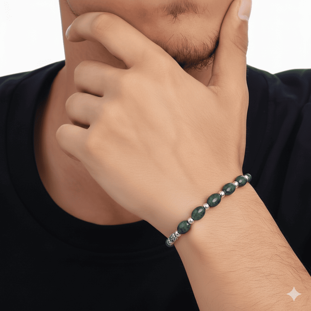 Kararmaz Metal Kral Zincirli Arpa Kesim His Taşı Doğaltaş Erkek Bileklik - 2