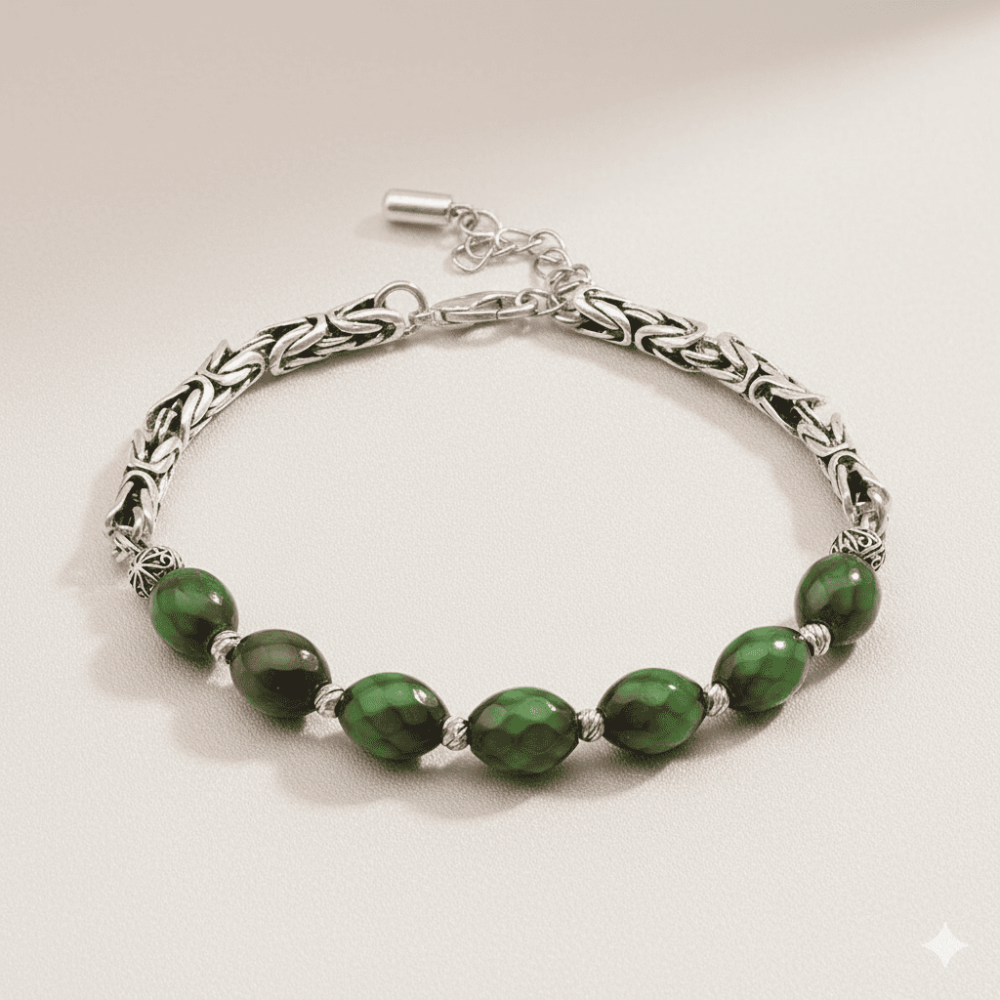 Kararmaz Metal Kral Zincirli Arpa Kesim His Taşı Doğaltaş Erkek Bileklik - 3