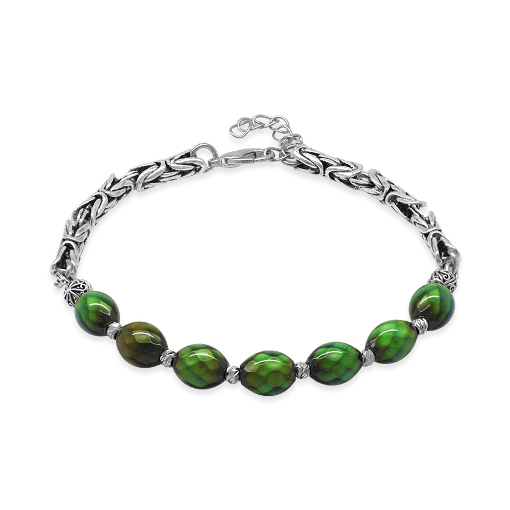 Kararmaz Metal Kral Zincirli Arpa Kesim His Taşı Doğaltaş Erkek Bileklik - 4