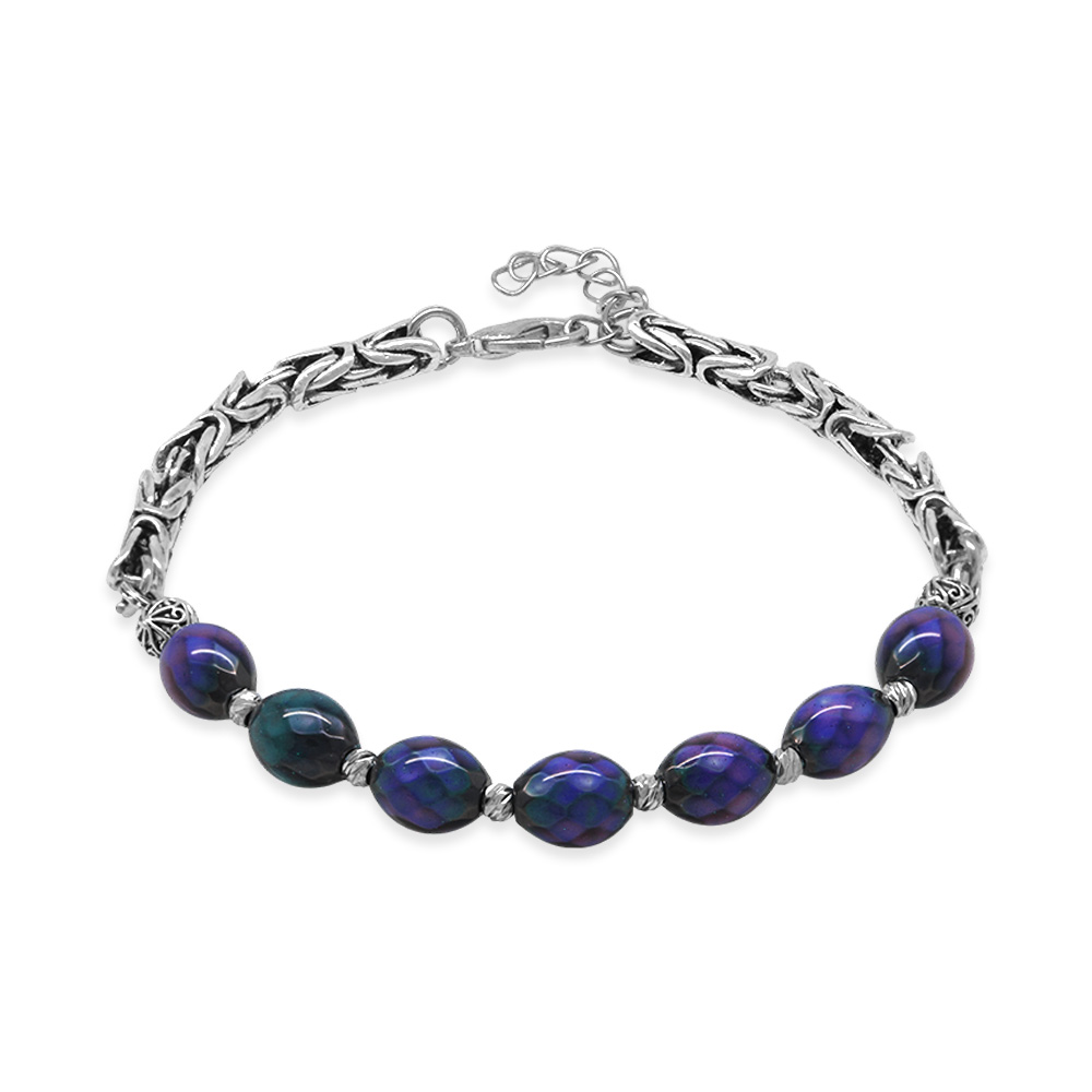 Kararmaz Metal Kral Zincirli Arpa Kesim His Taşı Doğaltaş Erkek Bileklik - 5