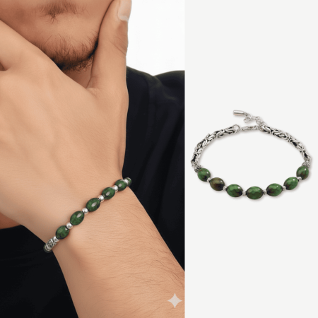 Kararmaz Metal Kral Zincirli Arpa Kesim His Taşı Doğaltaş Erkek Bileklik - Tesbihane