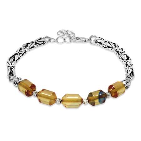 Kararmaz Metal Kral Zincirli Beyaz Dorika Top Süslemeli Şeffaf Bonibon Ateş Kehribar Erkek Bileklik - Tesbihane