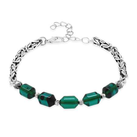 Kararmaz Metal Kral Zincirli Beyaz Dorika Top Süslemeli Şeffaf Turkuaz Ateş Kehribar Erkek Bileklik - Tesbihane