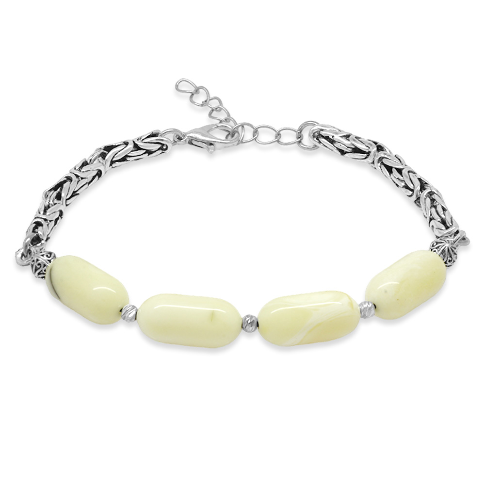 Kararmaz Metal Kral Zincirli Dorika Top Kapsül Kesim Sarı Beyaz Doğal Damla Kehribar Erkek Bileklik - 5