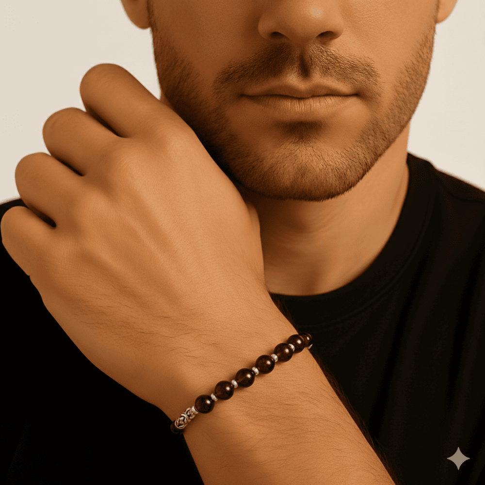 Kararmaz Metal Kral Dorika Top Süslemeli Küre Kesim Kırmızı Renk Doğal Damla Kehribar Erkek Bileklik - 2