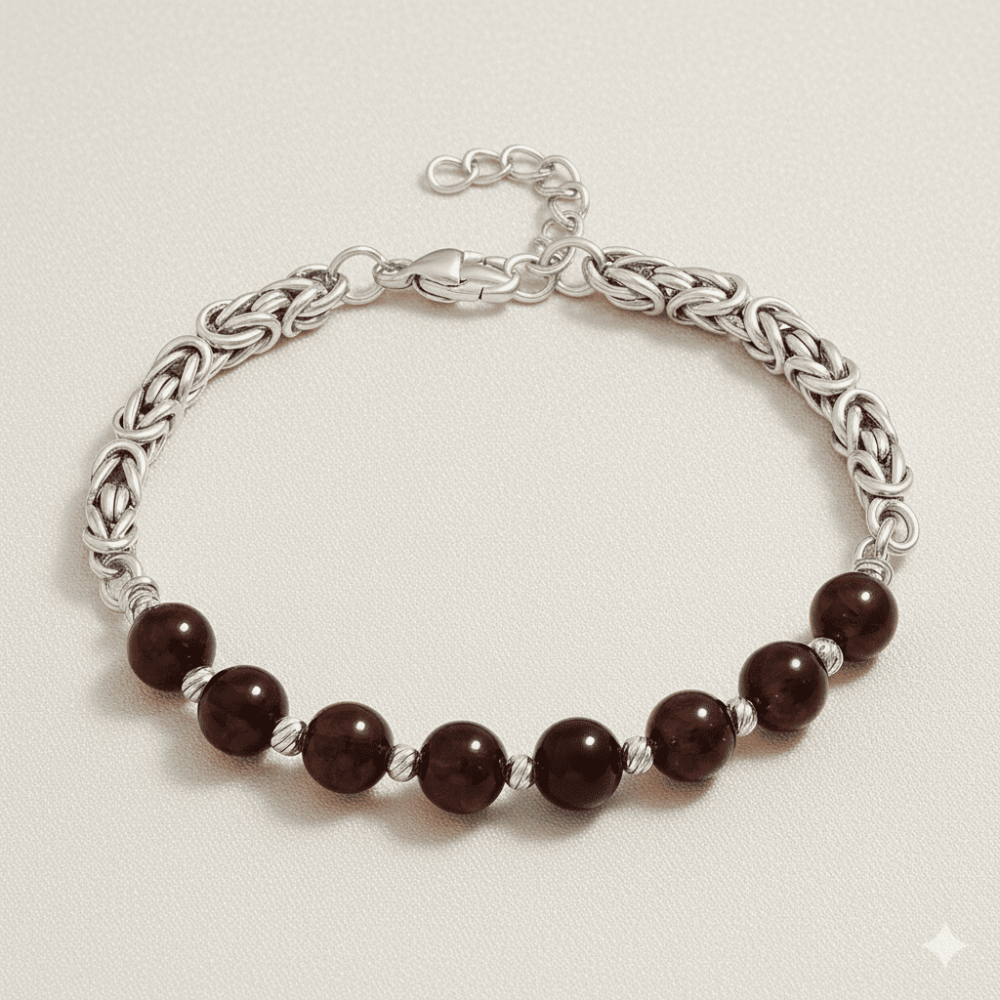 Kararmaz Metal Kral Dorika Top Süslemeli Küre Kesim Kırmızı Renk Doğal Damla Kehribar Erkek Bileklik - 3