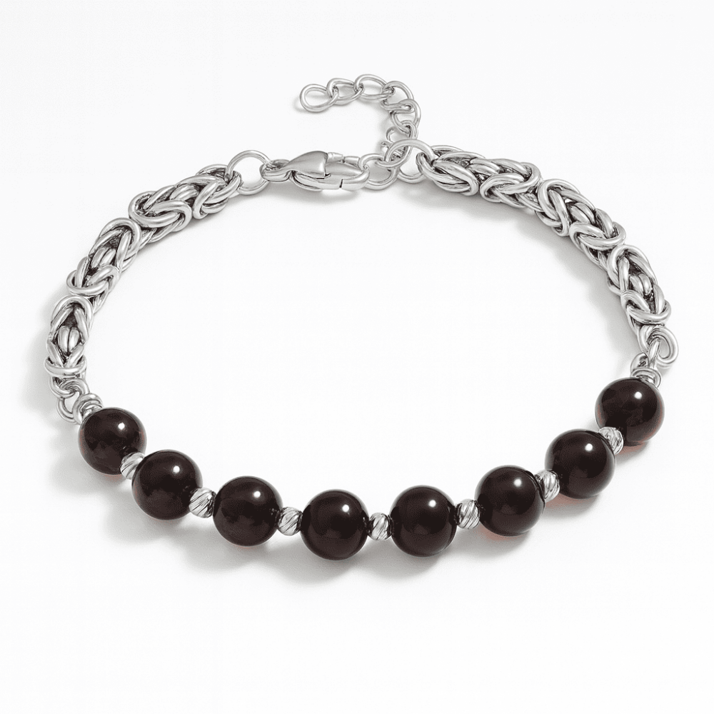 Kararmaz Metal Kral Dorika Top Süslemeli Küre Kesim Kırmızı Renk Doğal Damla Kehribar Erkek Bileklik - 4