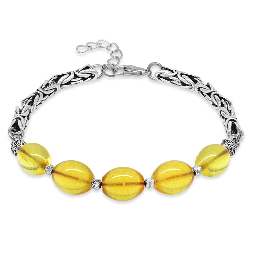 Kararmaz Metal Kral Zincirli Ihlamur Sarı Damla Kehribar Erkek Bileklik - 1