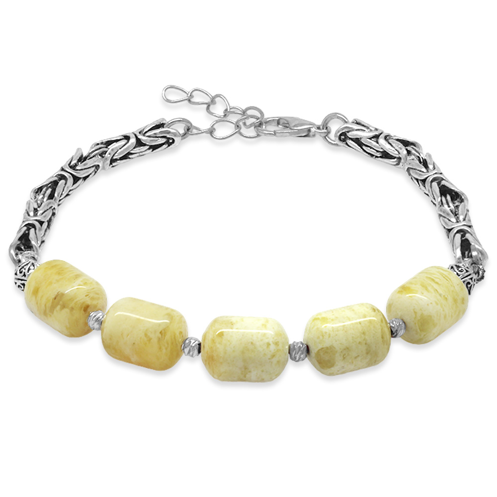 Kararmaz Metal Kralli Kapsül Kesim Dorika Top Süslemeli King Seccer Damla Kehribar Erkek Bileklik - 1