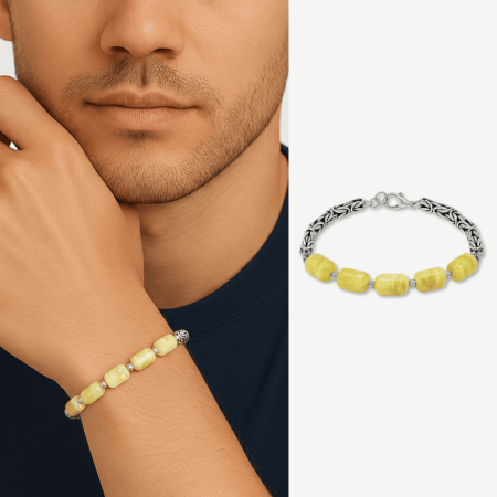 Kararmaz Metal Kral Zincirli Kapsül Kesim King Seccer Damla Kehribar Erkek Bileklik - Tesbihane