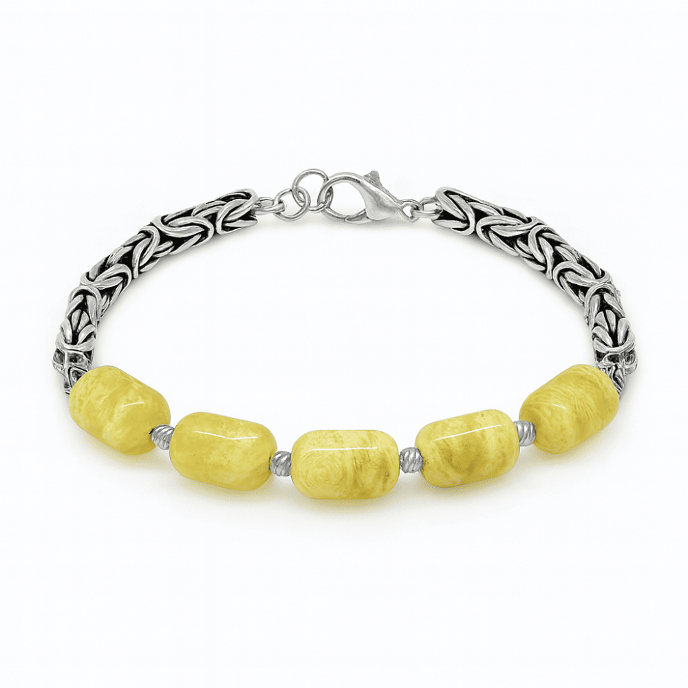 Kararmaz Metal Kral Zincirli Kapsül Kesim King Seccer Damla Kehribar Erkek Bileklik - 4