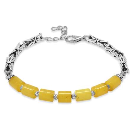 Kararmaz Metal Kralli Kesme Kesim Dorika Top Süslemeli Bal Rengi Damla Kehribar Erkek Bileklik - Tesbihane