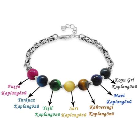 Kararmaz Metal Kral Zincirli Küre Kesim Kaplan Gözü Doğaltaş Kombinli Erkek Enerji Bilekliği - Tesbihane