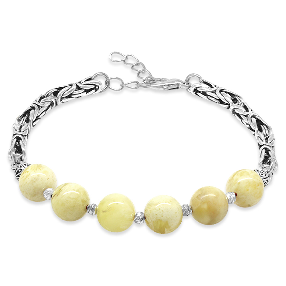 Kararmaz Metal Kralli Küre Kesim Gümüş Renk Dorika Top King Seccer Damla Kehribar Erkek Bileklik - 1