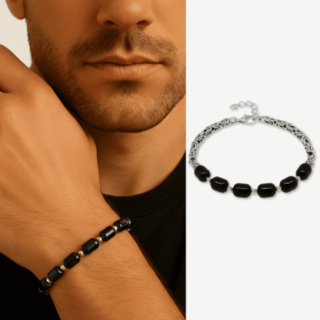 Kararmaz Metal Kral Zincirli Gümüş Renk Kapsül Kesim Kırmızı Doğal Damla Kehribar Erkek Bileklik - Tesbihane