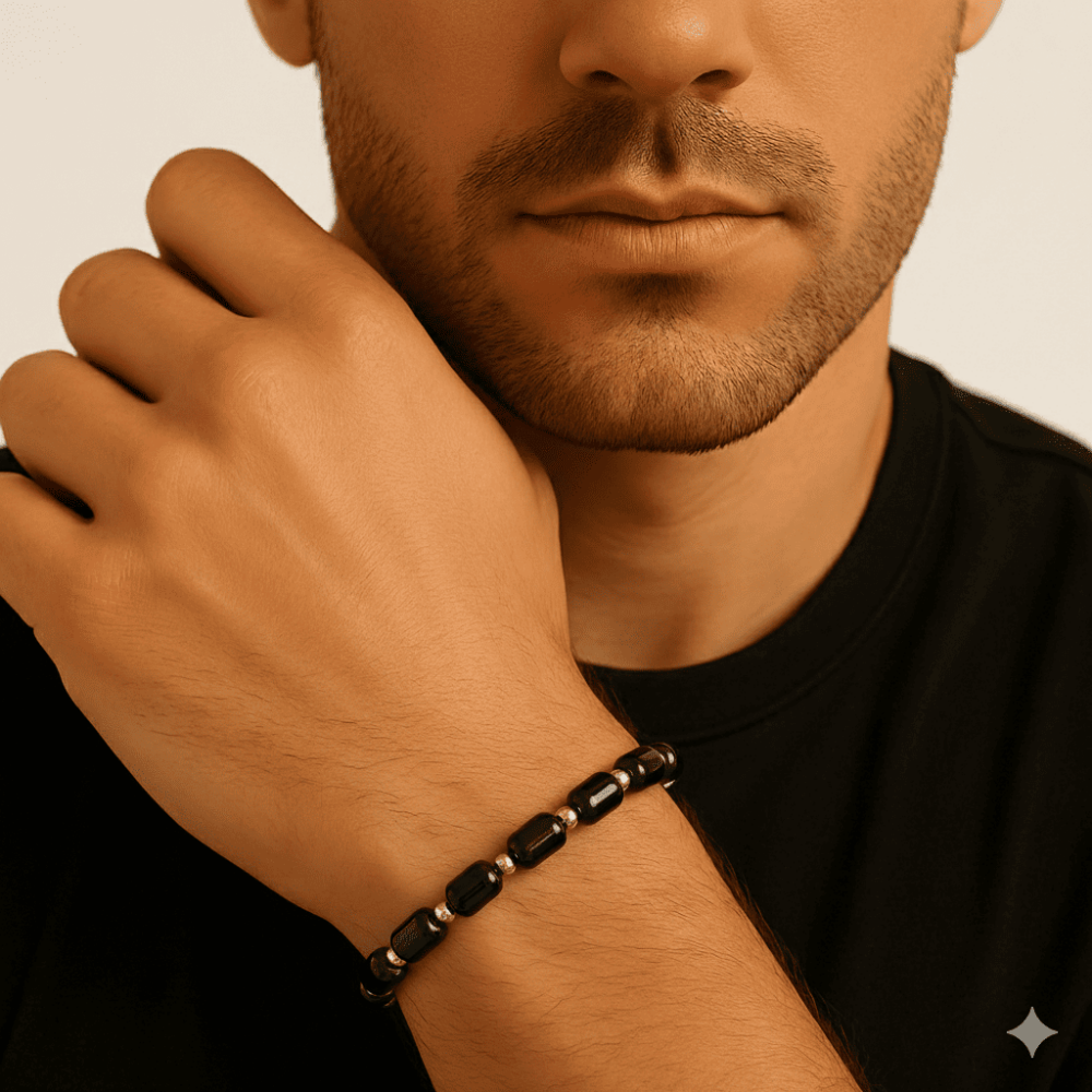 Kararmaz Metal Kral Zincirli Gümüş Renk Kapsül Kesim Kırmızı Doğal Damla Kehribar Erkek Bileklik - 2