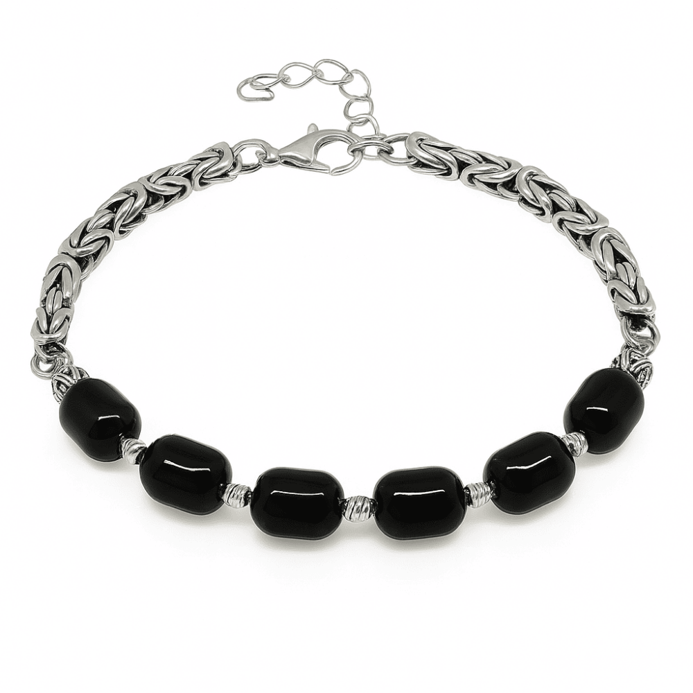 Kararmaz Metal Kral Zincirli Gümüş Renk Kapsül Kesim Kırmızı Doğal Damla Kehribar Erkek Bileklik - 4