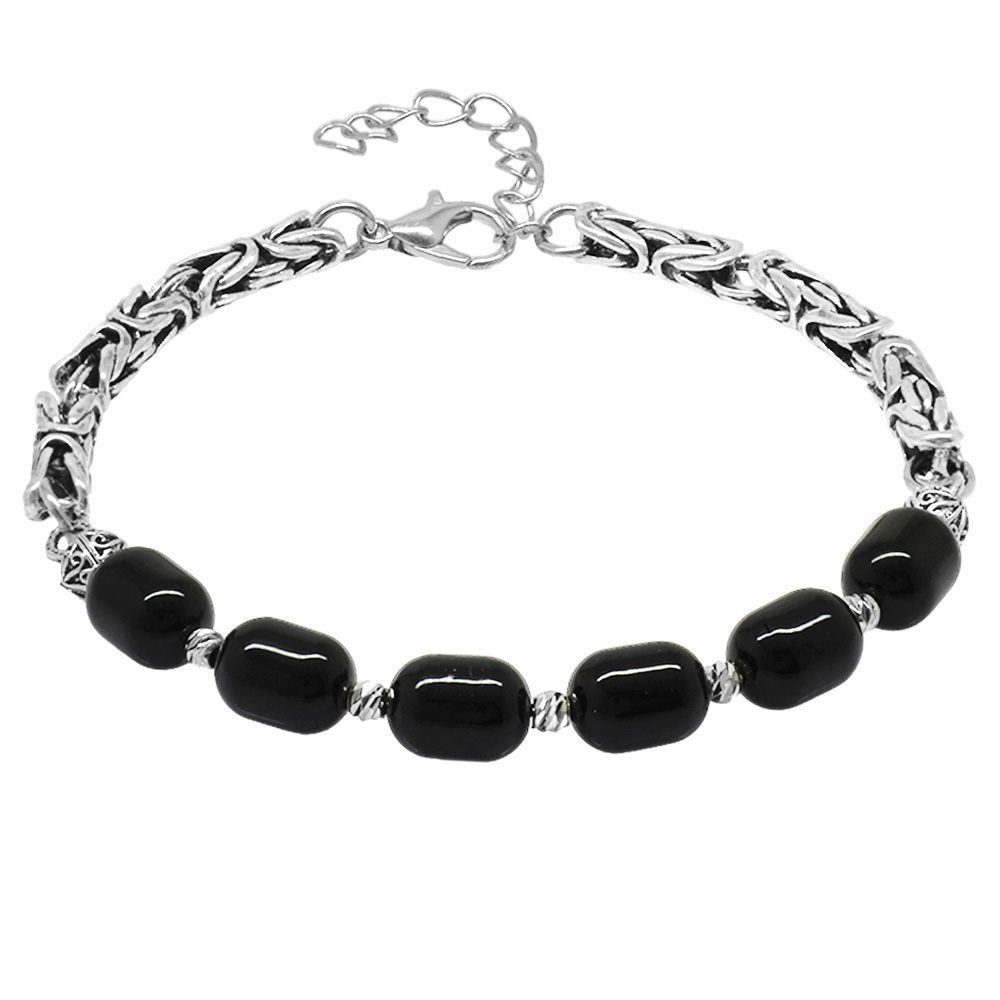 Kararmaz Metal Kral Zincirli Gümüş Renk Kapsül Kesim Kırmızı Doğal Damla Kehribar Erkek Bileklik - 5