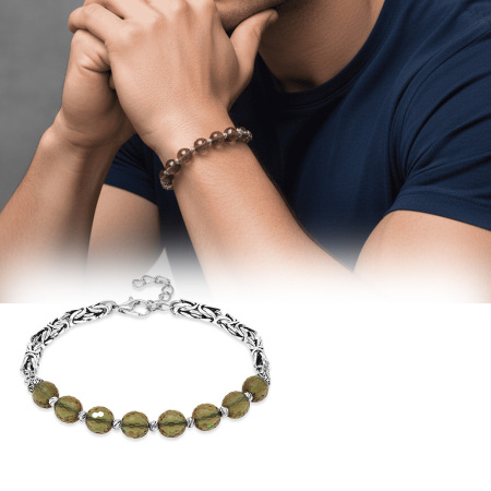 Kararmaz Metal Kral Gümüş Renk Dorika Top Süslemeli Küre Kesim Fasetalı Zultanit Taşı Erkek Bileklik - Tesbihane