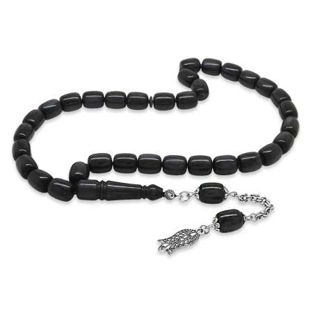 Kararmaz Metal Lale Püsküllü Kapsül Kesim Sedefli Siyah Kanayan Bağa Katalin Tesbih - Tesbihane