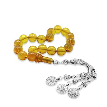 Kararmaz Metal Mecidiye Püsküllü Küre Kesim Sarı Ateş Kehribar Efe Tesbih - Tesbihane