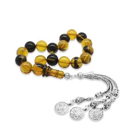 Kararmaz Metal Mecidiye Püsküllü Küre Kesim Sarı Siyah Ateş Kehribar Efe Tesbih - Tesbihane