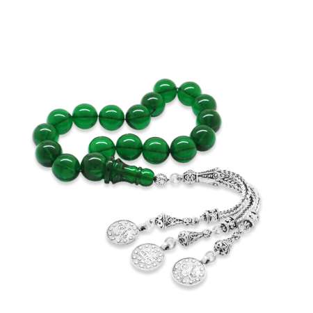 Kararmaz Metal Mecidiye Püsküllü Küre Kesim Yeşil Ateş Kehribar Efe Tesbih - Tesbihane