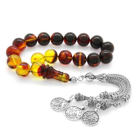 Kararmaz Metal Mecidiye Püsküllü Süzme Bala Siyah Renk Ateş Kehribar Efe Tesbih - Tesbihane