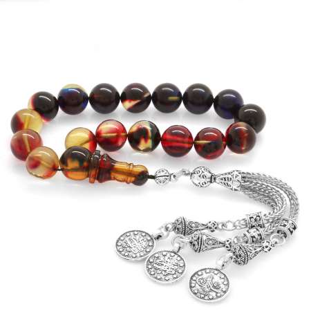 Kararmaz Metal Mecidiye Püsküllü Süzme Bonibon Ateş Kehribar Efe Tesbih - Tesbihane