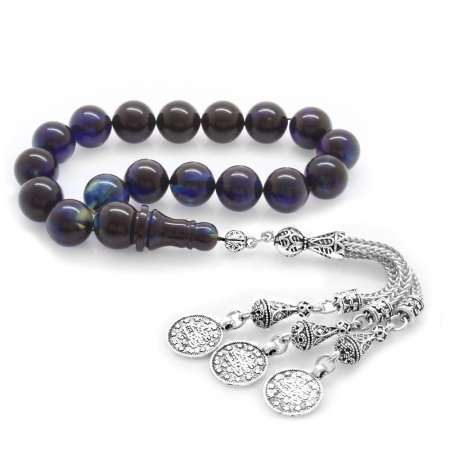 Kararmaz Metal Mecidiye Püsküllü Süzme Mavi Beyaz Ateş Kehribar Efe Tesbih - Tesbihane